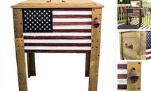 Wooden Patio Beverage Cooler for Porch, Deck Patio Cooler 57 Qt. American Flag