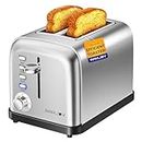 RAMJOY Toaster 2 Slice, Extra-Wide Slot Toasters for Bagels, Bread, Waffles, 7 Shade Settings, 4 Main Functions, Removable Crumb Tray, 900 Watts, Brushed Stainless Steel