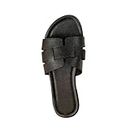 Women's Braided Flat,Strap Tie Slippers for Women Crocodile Embossed Flat Sandals Cross Strappy Open Toe Summer Trendy Slide Sandals,1-Black,38