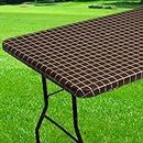 Spotjoy Rectangle Table Cloth Cover, Elastic Fitted Flannel Backed Table Covers for 6 Foot Folding Tables, Waterproof Vinyl Tablecloths for Picnic, Camping, and Indoor (Coffee, 30 x 72 inch)