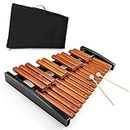 Costzon Portable 25-Note Xylophone, Wood Xylophone Kit with 2 Mallets & Convenient Carrying Bag, Beginner Xylophone Percussion Instrument for School Students, Band, Adults, Reddish-Brown