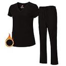 M&M SCRUBS Women's Breathable Cool Stretch Fabric Scrub Top and cargo Pant Set (Black, Large)