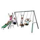 Sportspower Amazon Exclusive My First Metal Outdoor Kids Swing Set with Slide, Green/White