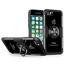 elove Crystal Clear Hard Transparent Back Cover [Rubber Bumper] [Air Cushion Protection] with 360° Rotating Ring Holder Kickstand for Apple iPhone 6 / iPhone 6S - Transparent/Black