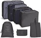 KNETAP Compression Packing Cubes for Suitcases, 7 Set Large Travel Luggage Organizers Bags for Travel Organizer Bags for Clothing Shoes Cosmetics Toiletries (7 Set, Black)