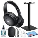 Bose QuietComfort Bluetooth Wireless Over-Ear Active Noise Canceling Headphones (Triple Black) Bundle with Headphone Stand + USB Wall Adapter + Headphone Cleaning Kit