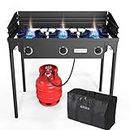 ROVSUN 3 Burner Outdoor Propane Gas Stove with Windpanel, Carrying Bag & Regulator, 225,000 BTU Stand Cooker for Backyard Cooking Camping Home Brewing Canning Turkey Frying