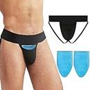 SAVOVUX Vasectomy Jockstrap,With 2 Flexible Ice Packs,Athletic Supporters JockStraps For Testicular Support and Pain Relief,Vasectomy Gift for Men (Medium) Black