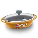 Hawkins 0.75 Litre Mini Casserole with Glass Lid, Oval Shaped Die-Cast pan for Cooking, Reheating, Serving and Storing, Yellow (DCY75G)