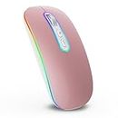 cimetech Wireless Bluetooth Rechargeable Mouse, Portable Lightweight Soundless 2.4G Ergonomic Mouse with LED Lights, Compatible with iPad/Laptop/PC/Mac/Windows - Rosegold