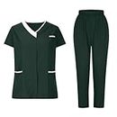 Dademeo Warehouse Deals Today Scrubs for Women Set V-Neck Pocket Top & Jogger Scrub Pants Nursing Scrubs Set Uniform Warehouse Deals Today