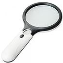 Marrywindix 3 LED Light 3X 15X Handheld Magnifier Reading Magnifying Glass Lens Jewelry Loupe White and Black