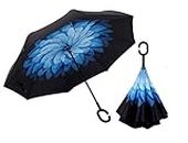 PELO Reverse Inverted Windproof Folding Umbrella, Upside Down Umbrellas with Handle for Women Men, Double Layer Inside Out Random Colors Pack of 1