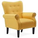 BELLEZE Modern Accent Chair for Living Room, High Back Armchair with Wooden Legs, Upholstered Wingback Chair Padded Armrest Single Sofa Club Chair for Living Room, Bedroom - Allston (Citrine Yellow)
