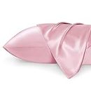 Bedsure Satin Pillow Case Standard 2 Pack- Pink Pillowcase for Hair and Skin 20x26 Inches Satin Pillow Covers with Envelope Closure