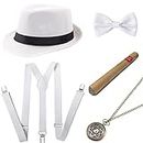 BABEYOND 1920s Mens Gatsby Gangster Costume Accessories Set Panama Hat Suspender (White Set)