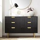 G Fine Furniture Wooden Chest of Drawers | Console Cabinet for Bedroom/Living/Drawing Room | Dresser for Clothes with 6 Drawers | Solid Wood Sheesham & Iron Legs(Black & Golden)