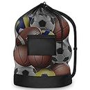 Extra Large Sports Ball Bag, Mesh Soccer Team Balls Bag, Drawstring Sport Equipment Storage Bag for Basketball, Beach Cloth and Swimming Gears with Adjustable Shoulder Strap & Front Pocket(30” x 40”)