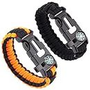 STEK Survival Bracelet, 2 Pack Paracord Survival Equipment Military Bracelets with Compass Whistle, Mens Accessories Bracelet Kits and Camping Military Gear