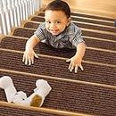 Non-Slip Stair Treads for Wooden Steps,8" X 30" (15-Pack), Pre-Applied Adhesive, Anti Slip Indoor Staircase Carpets Runners Rugs Safety for Elders, Kids and Dogs,Brown