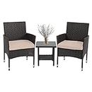 FDW Outdoor Wicker Bistro Rattan Chair Conversation Sets with Coffee Table for Yard Backyard Lawn Porch Poolside Balcony,Black