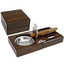 OYHBO Wooden Cigar Ashtray Set with Cigar Cutter and Punch Foldable Collection Perfect for Most Cigars