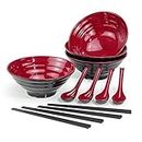 Lanbent Ramen Bowl Set, 1032 ml Japanese Soup Bowl with Spoon and Chopsticks, for Pasta Udon Pho Asian Noodles, Dishwasher Safe (4PCS)