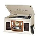 Victrola Nostalgic Aviator Wood 8-in-1 Bluetooth Turntable Entertainment Center, White