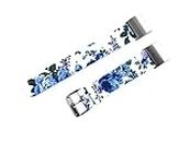 NICKSTON Floral FL-2 Blue Roses Band Compatible with Fitbit Charge 4, Charge 3 and Charge 2 Tracker Leather Strap (for Charge 2, 1. Black Color Buckle Adapters)