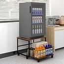 PUNCIA Mobile Mini Fridge Stand with Large Capicity Storage Portable Refrigerator Table with 4 Lockable Wheels Appliance Platform Table with Drawer Basket Rolling Fridge Cart for Home