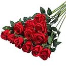 Hawesome 12PCS Artificial Silk Flowers Realistic Roses Bouquet Long Stem for Home Wedding Decoration Party (A-Red)