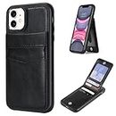 DOMAVER iPhone 11 Wallet Case with Credit Card Holder Slots PU Leather Kickstand Magnetic Lock Durable Lightweight Shockproof Full Body Protective Cover for iPhone 11 6.1 Inch -Leather Balck
