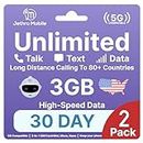 USA Prepaid Sim Card (Uses T-Mobile), Unlimited Talk, Text, Data & 3GB High-Speed Data, Quick Activation, Reloadable, Easy to Use, Jethro Mobile US SIM Card for Canadian Travelers (30 Day 2 Pack)