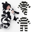 Baby Girls Boys Cotton Clothes Long Sleeve Striped Jumpsuit Rompers Outfits