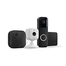 Blink Whole Home Bundle – Outdoor 4 camera, Mini 2 camera (white), Video Doorbell system (black) | HD video, motion detection, Works with Alexa.