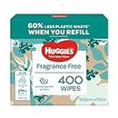 HUGGIES Baby Wipes Fragrance Free, 400 Wipes Refill Pack