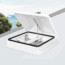 Manan 14x14 inch Caravan Roof Vent RV Air Exhaust Camper Roof Hatch with 12V Fan,355x355mm Motorhome Air Ventilation with White Cover and Stainless Steel Flyscreen,Waterproof
