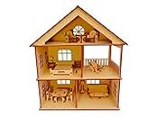 NEKBAL DIY Wooden Doll House with Furniture for Kids, Dollhouse Construction Kit with Assembly Instructions, Wooden Doll House for Girls and Boys