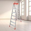 PARASNATH 6 Step 2Way Ladder Orange Silver Colour Step Ladder with Tool Tray Mild Steel Ladder with Aluminium Steps Ladder for Home - Made in India