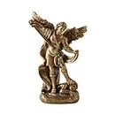 Archangel St. Michael Statue - Saint Archangel Michael Defeated Evil Dragon -7.48-inch Resin Craftsmanship in Antique Bronze Finish.