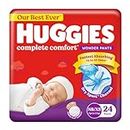 Huggies Complete Comfort Wonder Pants Newborn / Extra Small(Nb/Xs)Size(Up To 5 Kg)Baby Diaper Pants,24 Count,India'S Fastest Absorbing Diaper With Upto 4X Faster Absorption,Unique Dry Xpert Channel