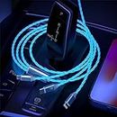 LED Light Up iPhone Flowing Multi Charging Cable 3-in-1 Charger Cables [MFi Certified ] Cavo Lightning con USB-C&Micro USB, Cavo Lightning incandescente per Apple iOS iPhone, Pad, Google, Android