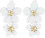 MIZORRI Sculptural Flower Earrings White Statement Earrings for Women Exaggerated Stylish Large Double Earrings 3D Flower Jewelry Gift