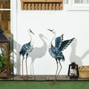 Outsunny 2PCs Heron Garden Statues Metal Yard Art Bird Sculptures, Blue