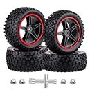 HobbyPark 12mm Hex PreGlued 1/10 RC Buggy Tires and Wheels Set Mounted for Traxxas Bandit VXL Losi Redcat Wltoys 144001 2S 3S Lipo Brushless Motor (Style C)