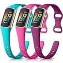 Maledan Sport Band Compatible with Fitbit Charge 5 Bands/Charge 6 Bands for Women Men, Waterproof Silicone Slim Thin Wristband Replacement for Fitbit Charge 5 Fitness Tracker, 3 Pack Fuchsia/Rose/Teal