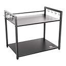 DECOWORLD || Metal Microwave Stand || Microwave & OTG Stand for Kitchen Counter|| Double Platform for Extra Storage with Hooks|| Kitchen Oven Rack(Black, Tiered Shelf)