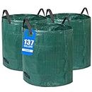 Pilntons 3 Pack 137 Gallons Reusable Yard Waste Bags with Double Bottom Extra Large Leaf Lawn Bags Reusable Heavy Duty With 4 Handles Garden waste Bags Containers for Leaves Debris Grass Clipping