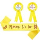 Yoinnt Baby Shower Decorations Gender Neutral, Mom to Be Sash Baby Shower Sash and Badge for Boy Girl, Yellow Mommy to Be and Daddy to Be badge Pin Set, Ideal for Baby Shower Decorations, 3PCS