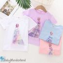 Girls 3D Frozen Princess Elsa Short Sleeves Cotton T-shirt Top Clothes 3-8Years